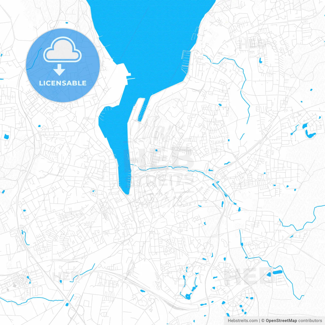 Flensburg, Germany PDF vector map with water in focus