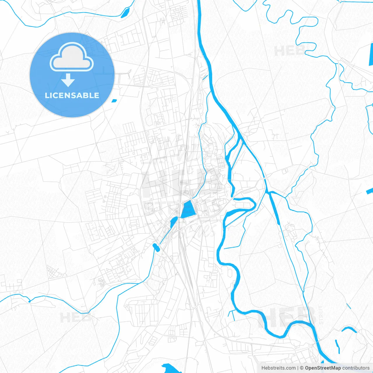 Merseburg, Germany PDF vector map with water in focus