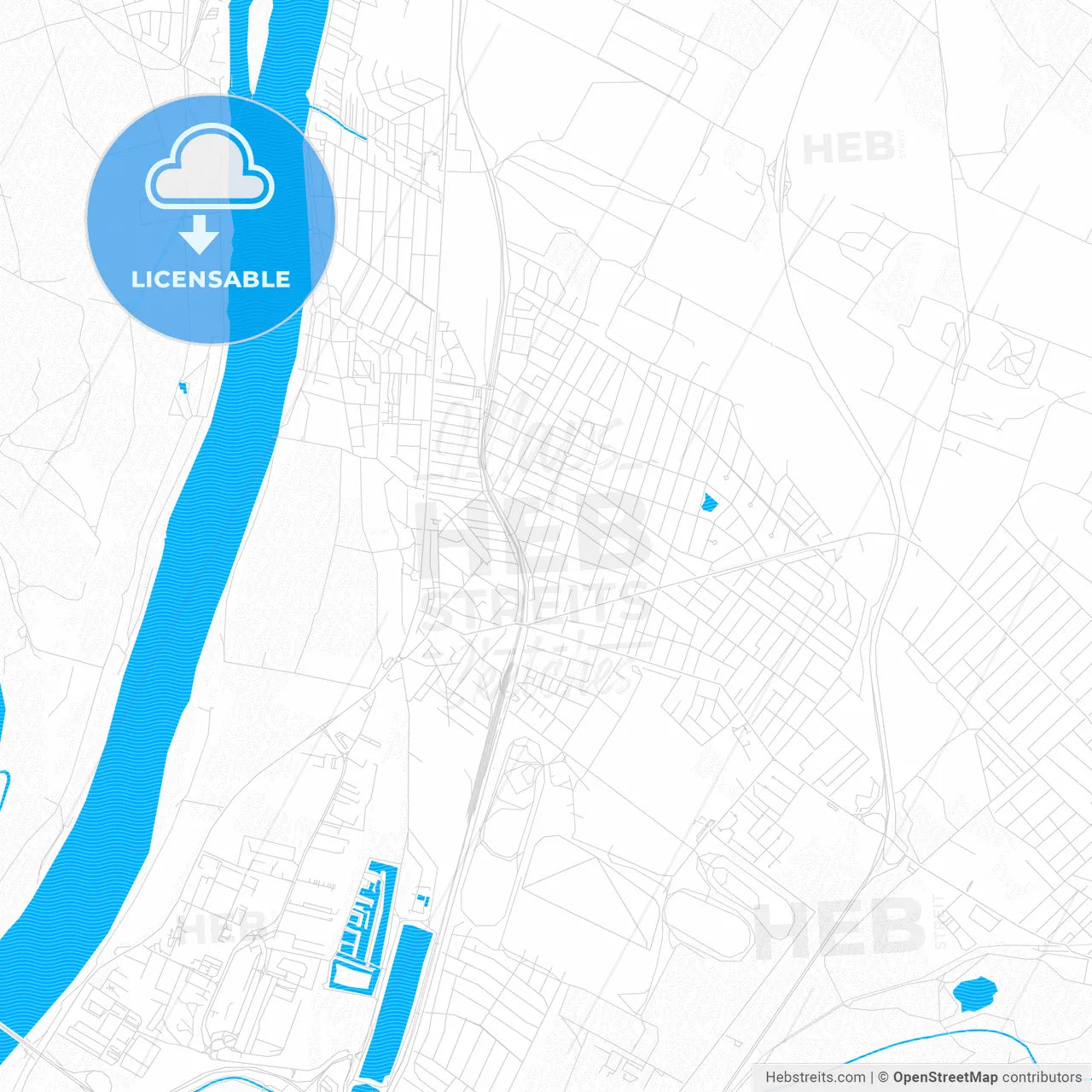 Dunakeszi, Hungary PDF vector map with water in focus