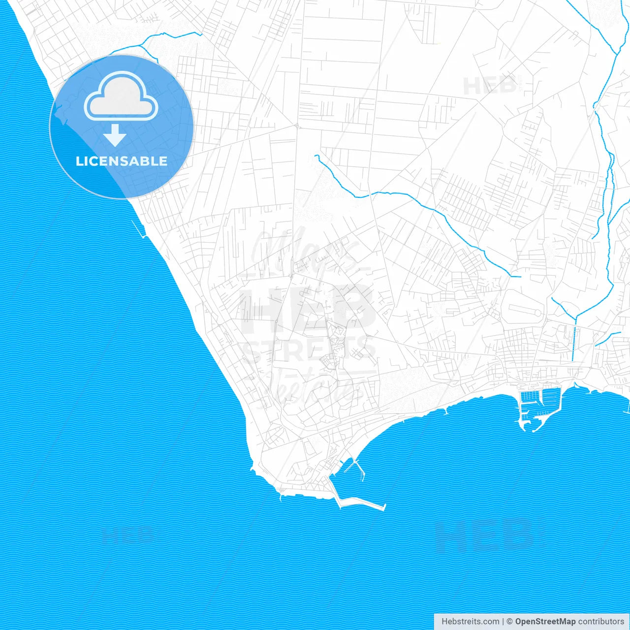 Anzio, Italy PDF vector map with water in focus
