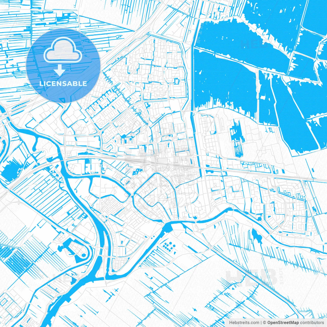 Gouda, Netherlands PDF vector map with water in focus