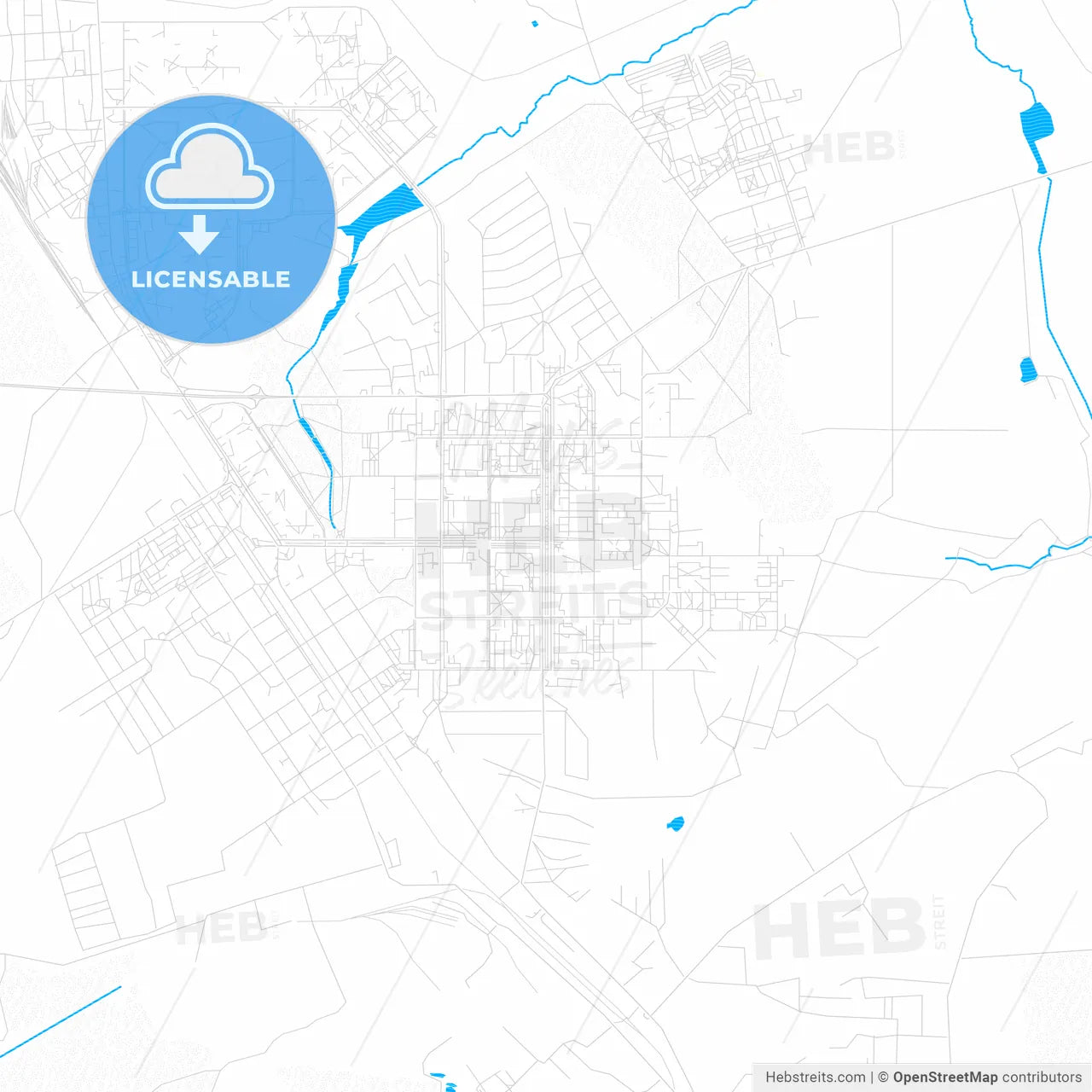 Novomoskovsk, Russia PDF vector map with water in focus