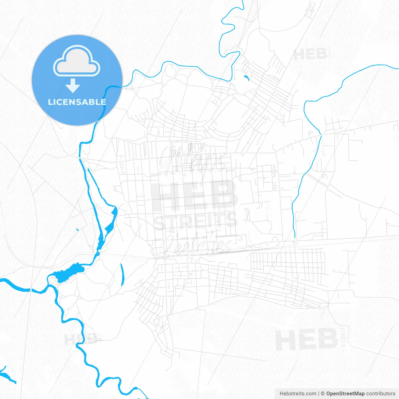 Borisoglebsk, Russia PDF vector map with water in focus