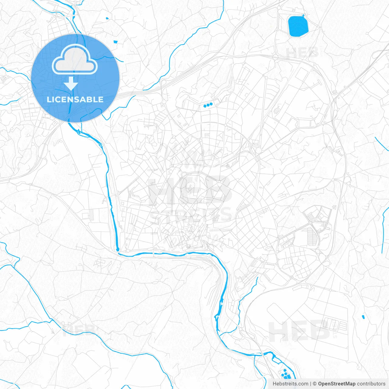 Manresa, Spain PDF vector map with water in focus