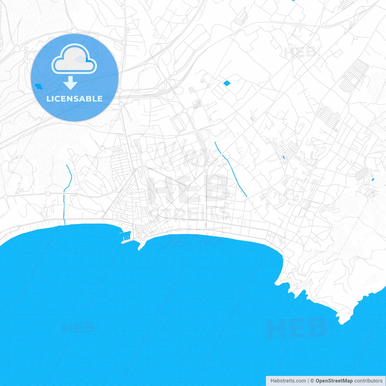 Benidorm, Spain PDF vector map with water in focus