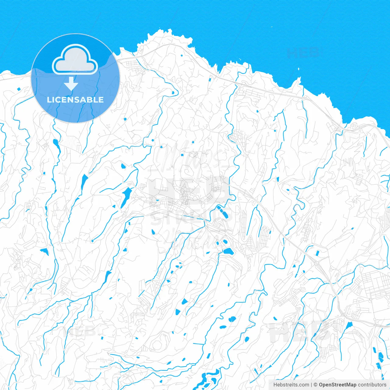 Arucas, Spain PDF vector map with water in focus