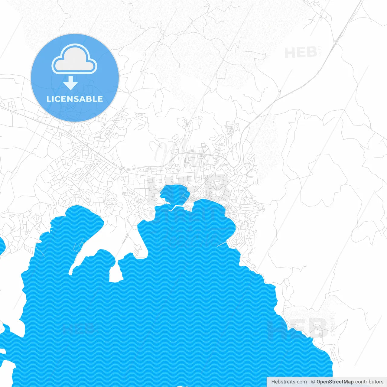 Bodrum, Turkey PDF vector map with water in focus