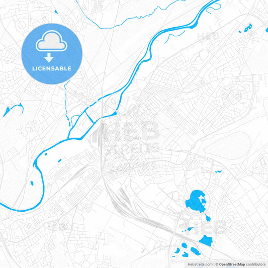 Doncaster, England PDF vector map with water in focus
