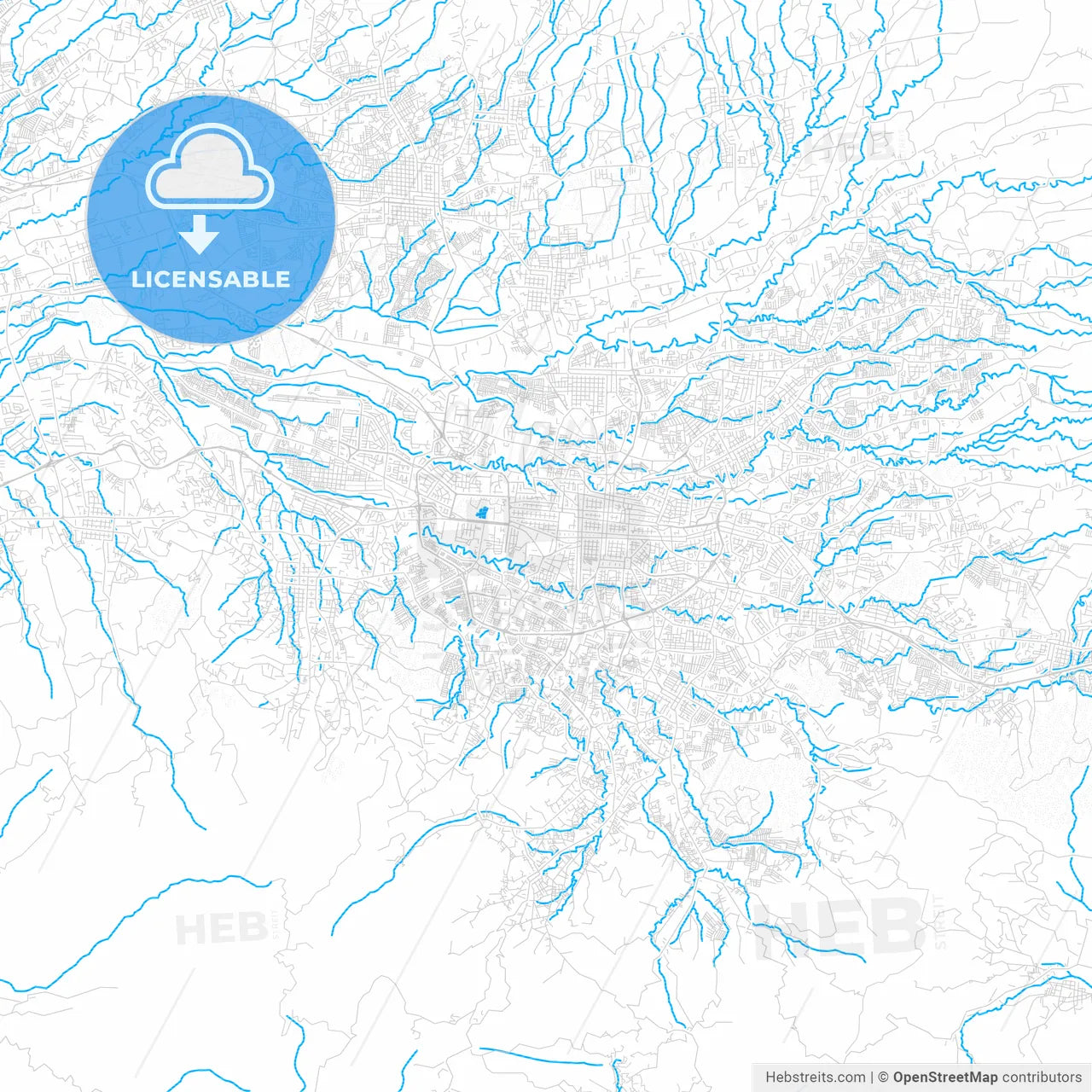 San José, Costa Rica PDF vector map with water in focus