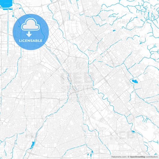 San Jose, California, United States, PDF vector map with water in focus
