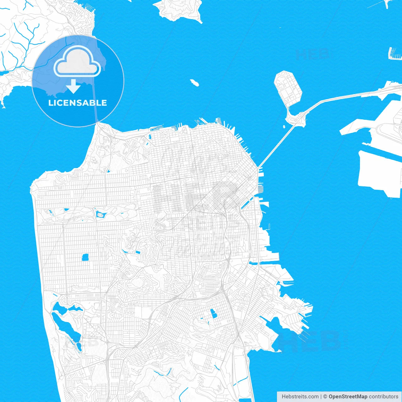 San Francisco, California, United States, PDF vector map with water in focus