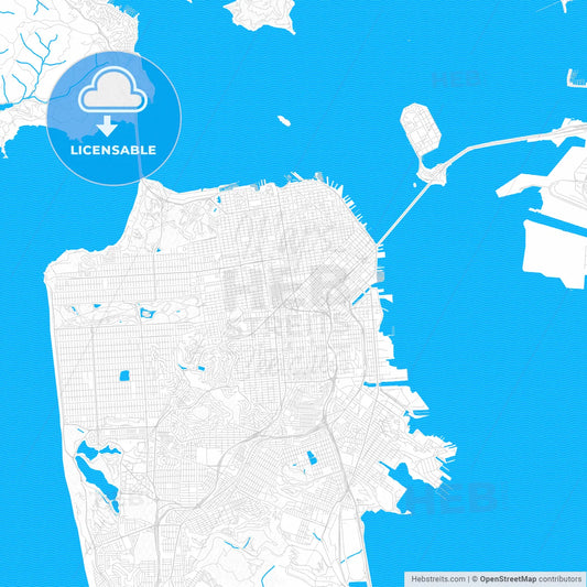 San Francisco, California, United States, PDF vector map with water in focus