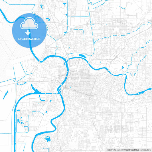Sacramento, California, United States, PDF vector map with water in focus