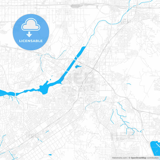 Riverside, California, United States, PDF vector map with water in focus