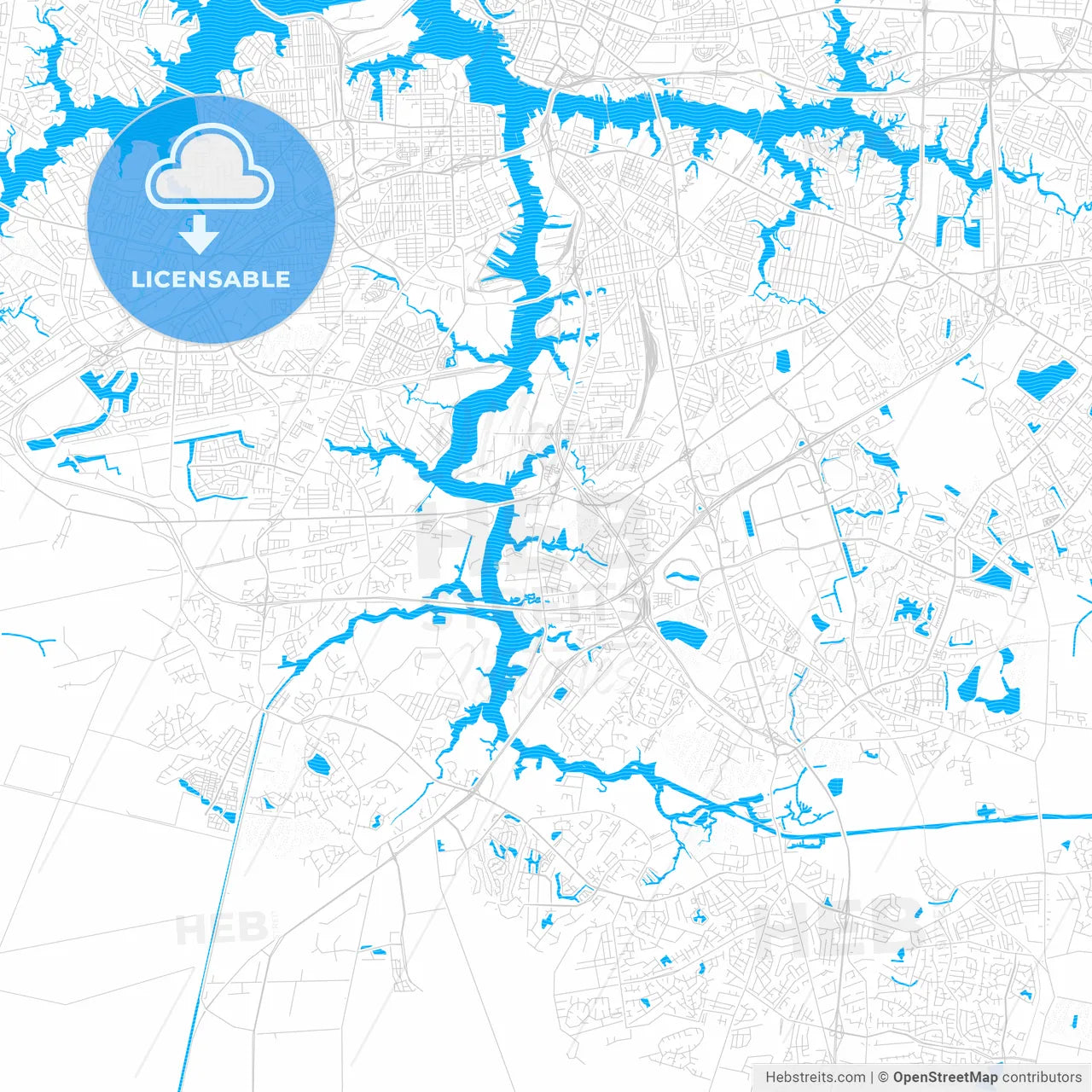 Chesapeake, Virginia, United States, PDF vector map with water in focus