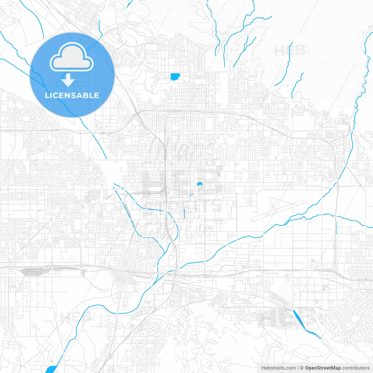 San Bernardino, California, United States, PDF vector map with water in focus