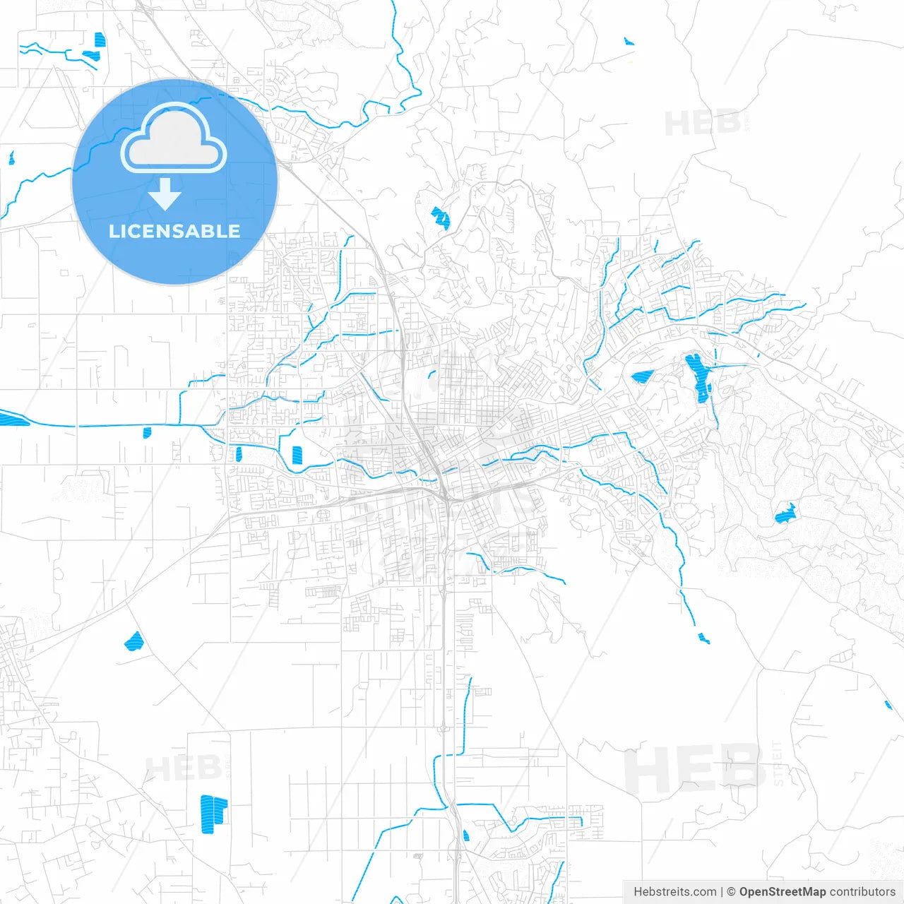 Santa Rosa, California, United States, PDF vector map with water in focus