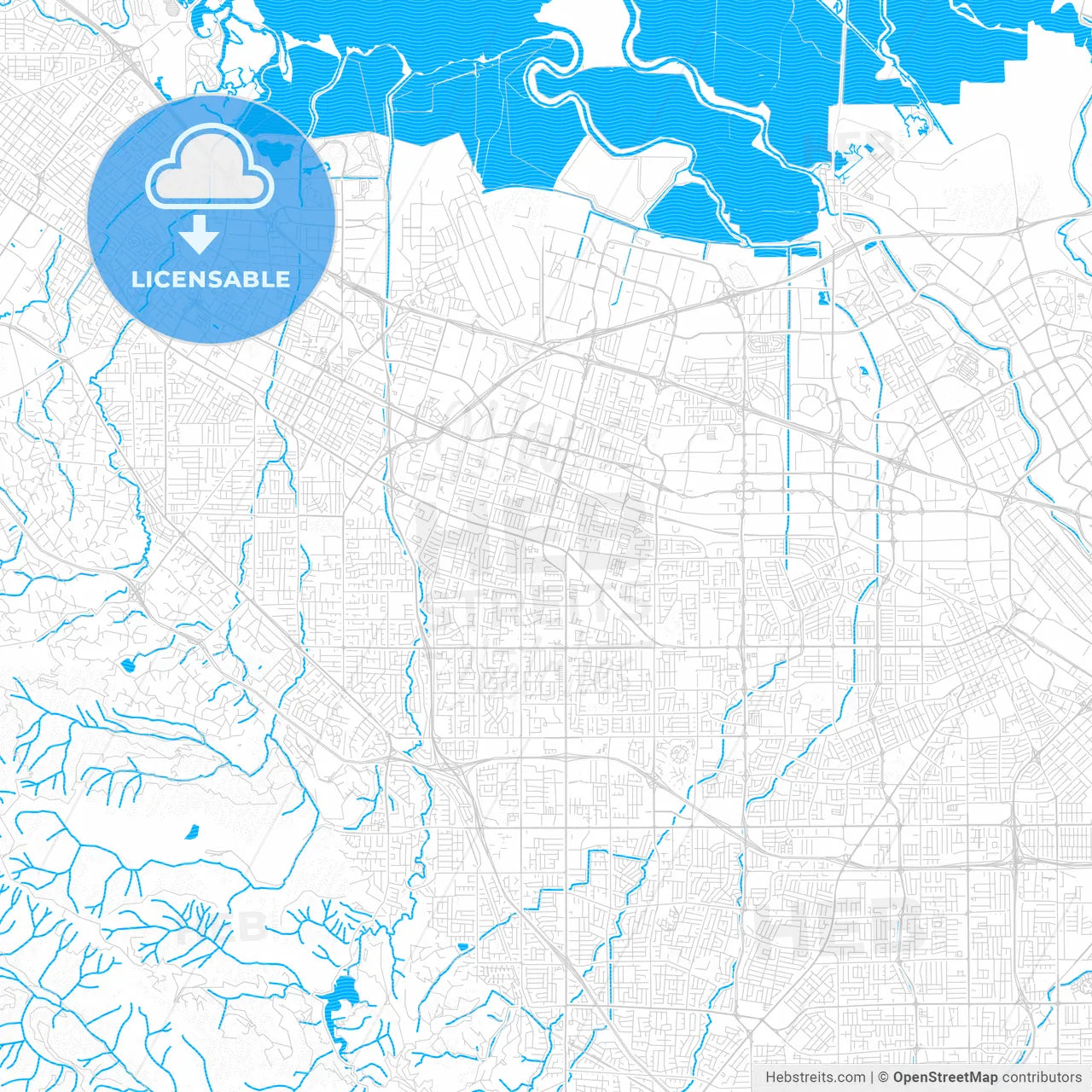 Sunnyvale, California, United States, PDF vector map with water in focus