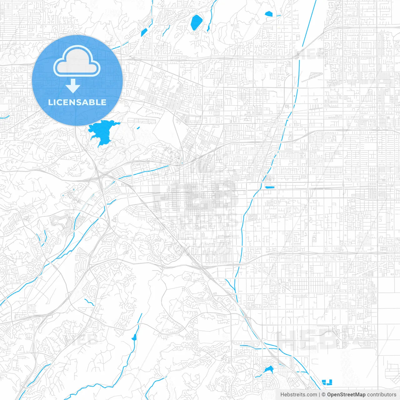 Pomona, California, United States, PDF vector map with water in focus