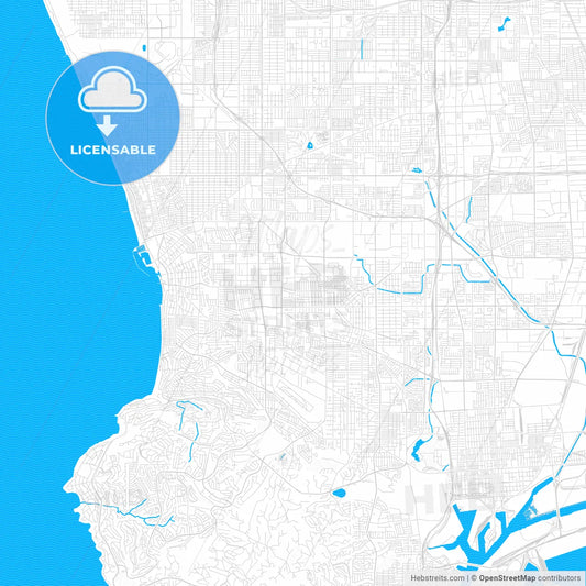 Torrance, California, United States, PDF vector map with water in focus