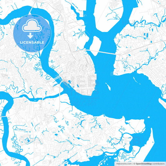 Charleston, South Carolina, United States, PDF vector map with water in focus