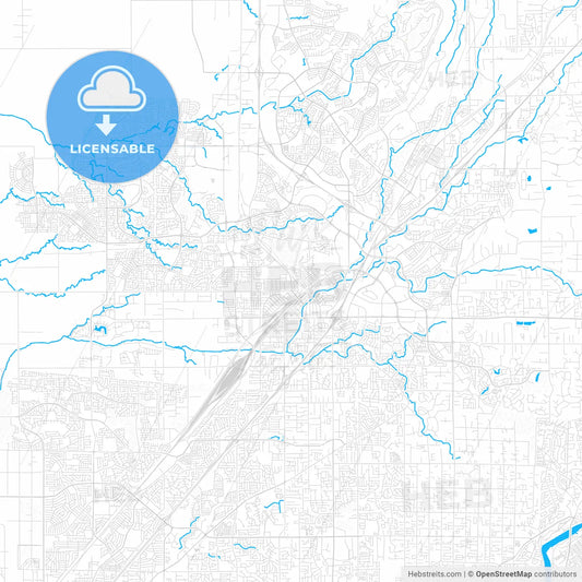 Roseville, California, United States, PDF vector map with water in focus