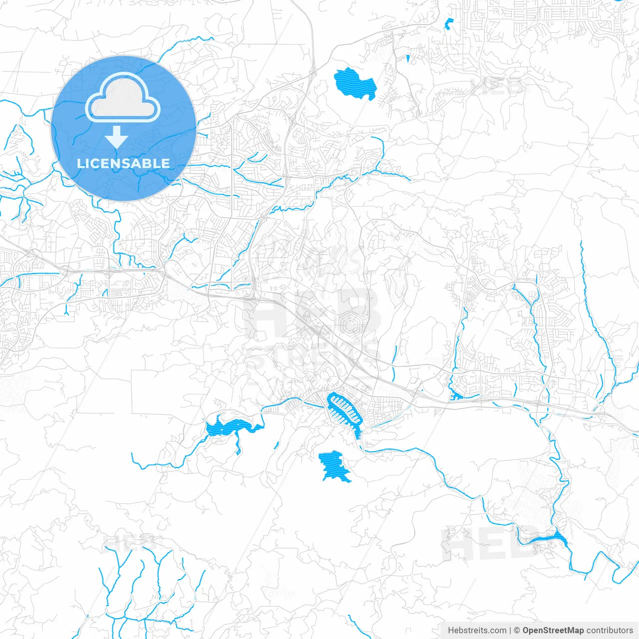 Thousand Oaks, California, United States, PDF vector map with water in focus