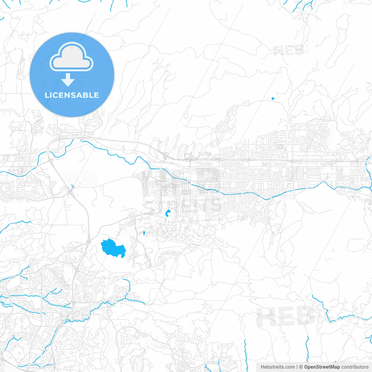 Simi Valley, California, United States, PDF vector map with water in focus