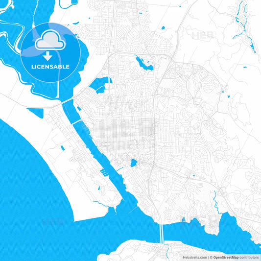 Vallejo, California, United States, PDF vector map with water in focus