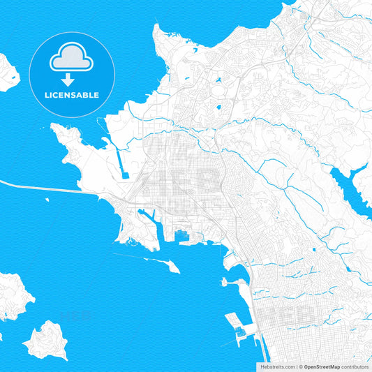 Richmond, California, United States, PDF vector map with water in focus