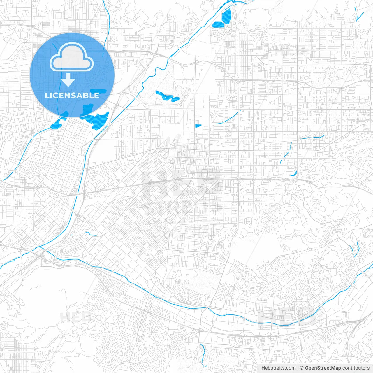 West Covina, California, United States, PDF vector map with water in focus