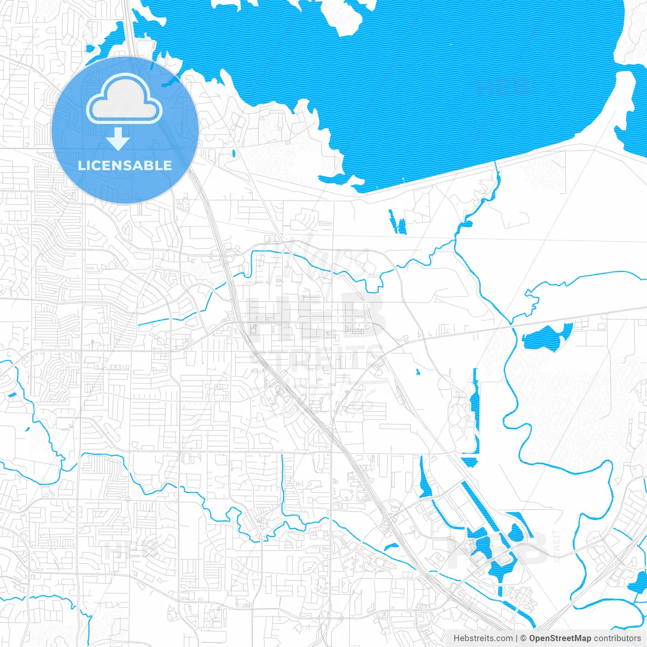 Lewisville, Texas, United States, PDF vector map with water in focus