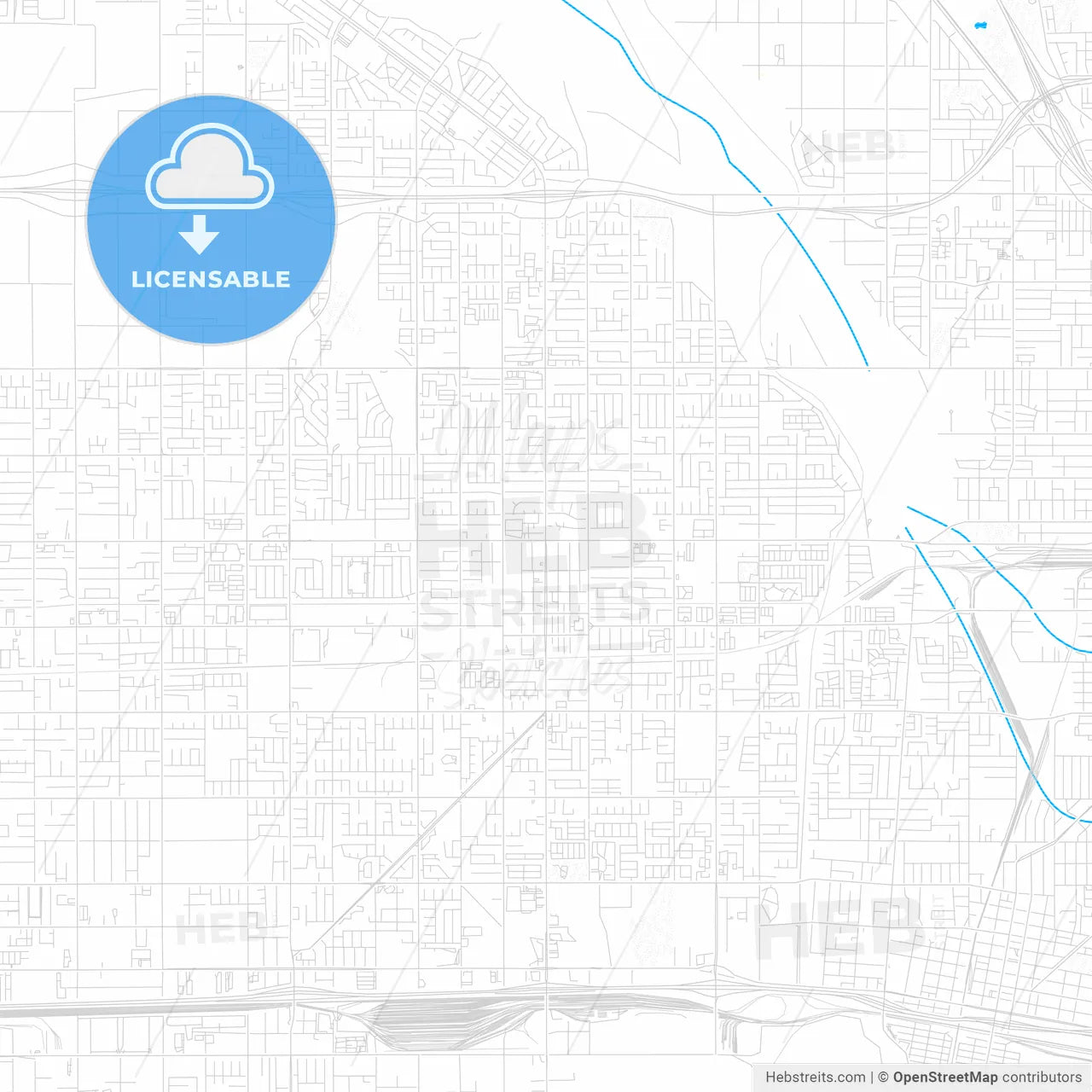 Rialto, California, United States, PDF vector map with water in focus