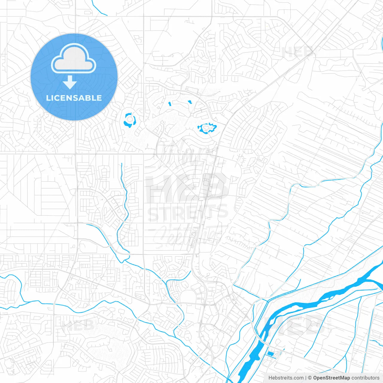 Rio Rancho, New Mexico, United States, PDF vector map with water in focus