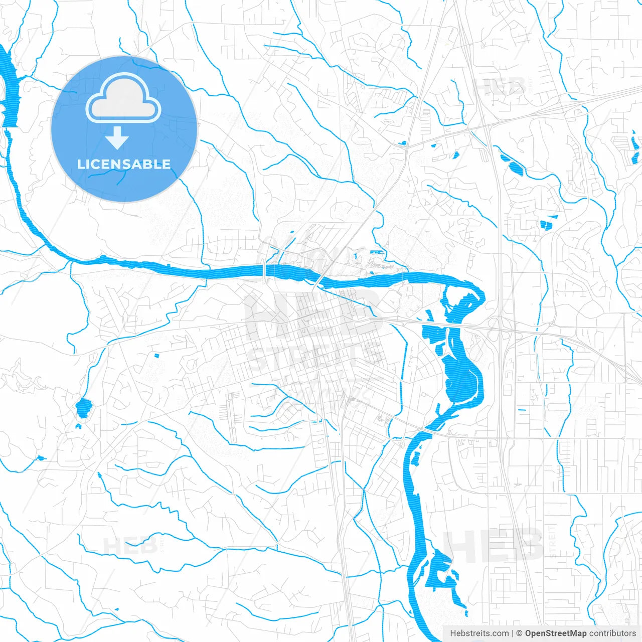 Redding, California, United States, PDF vector map with water in focus