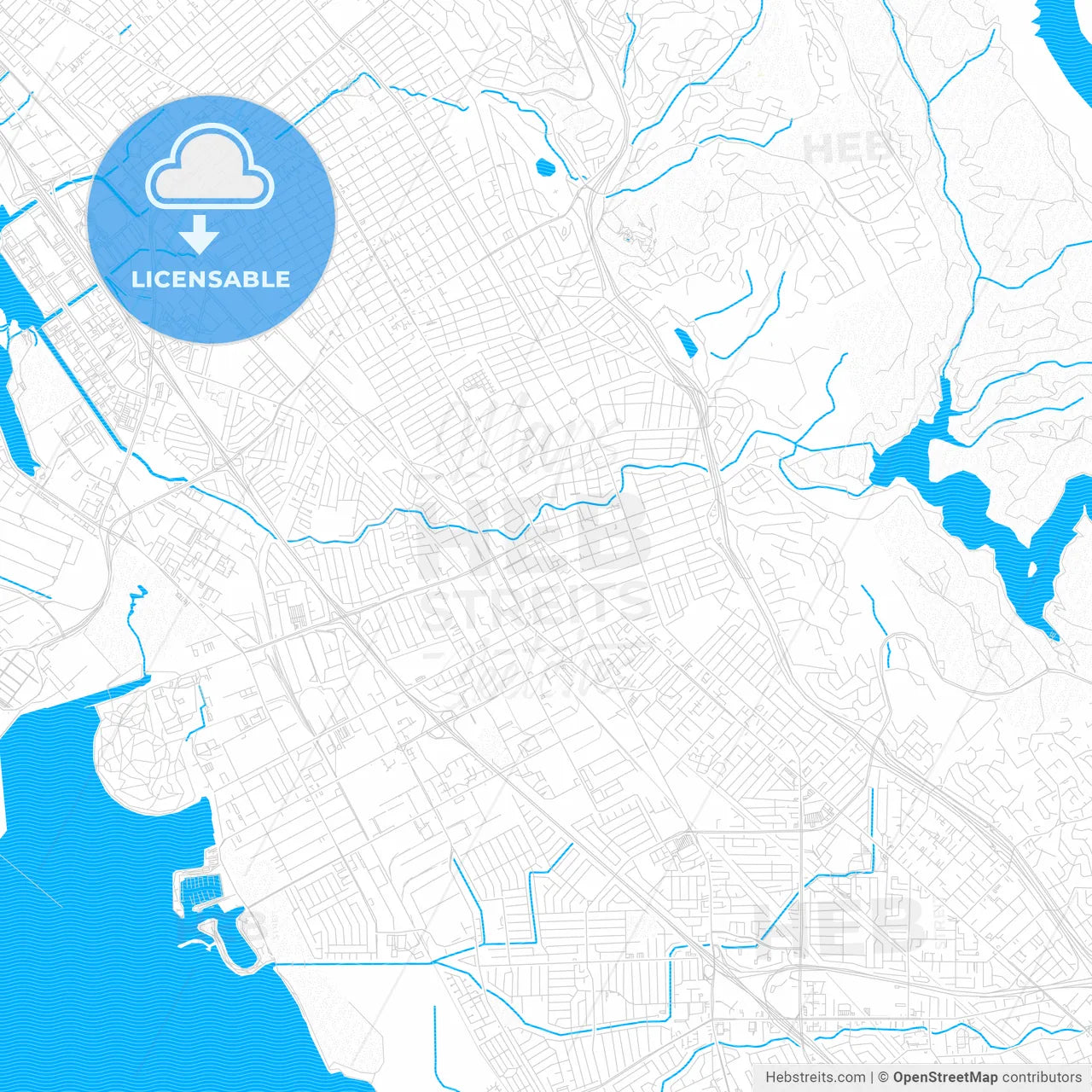 San Leandro, California, United States, PDF vector map with water in focus