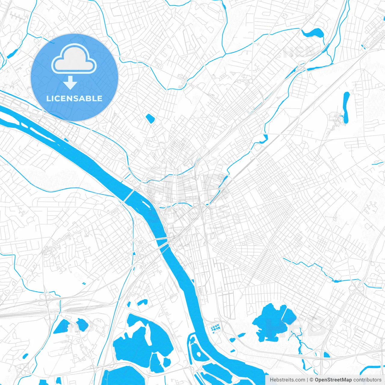 Trenton, New Jersey, United States, PDF vector map with water in focus
