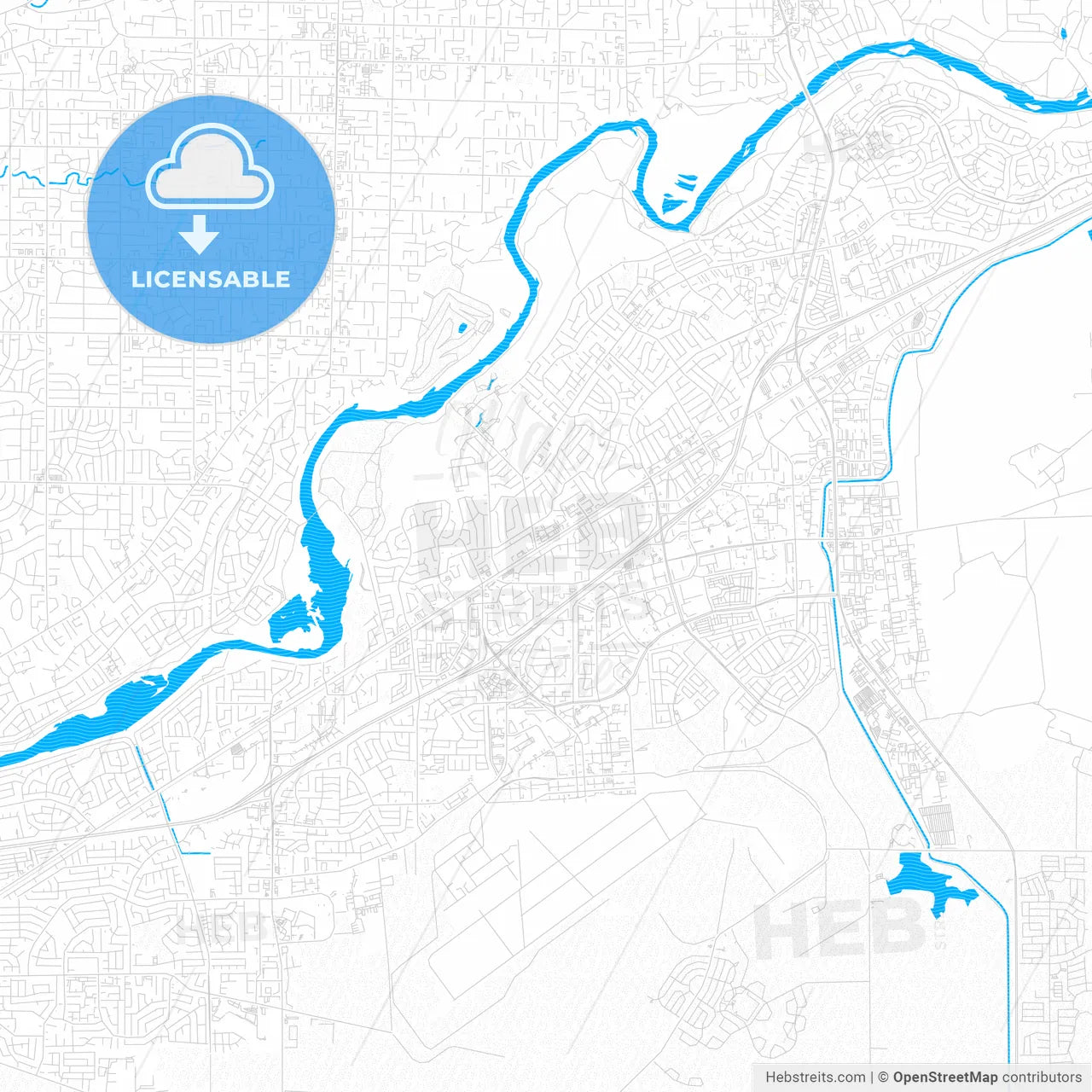 Rancho Cordova, California, United States, PDF vector map with water in focus