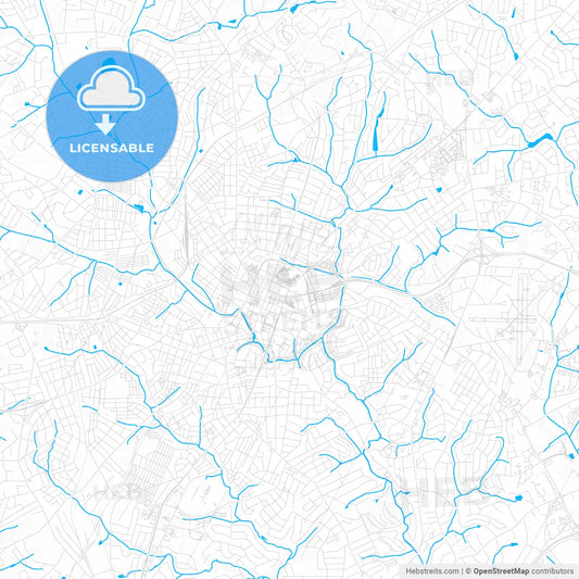 Greenville, South Carolina, United States, PDF vector map with water in focus