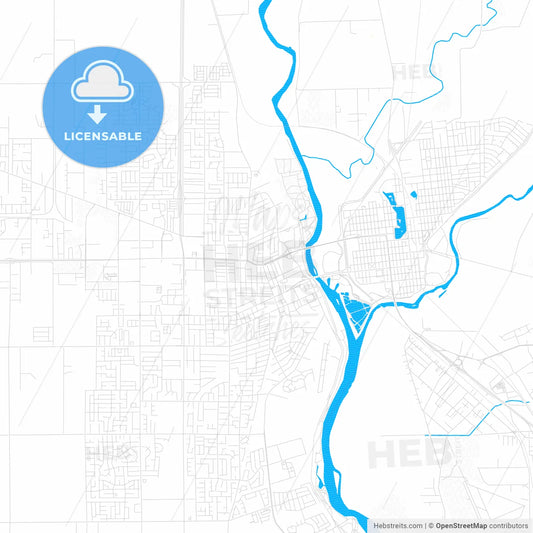 Yuba City, California, United States, PDF vector map with water in focus