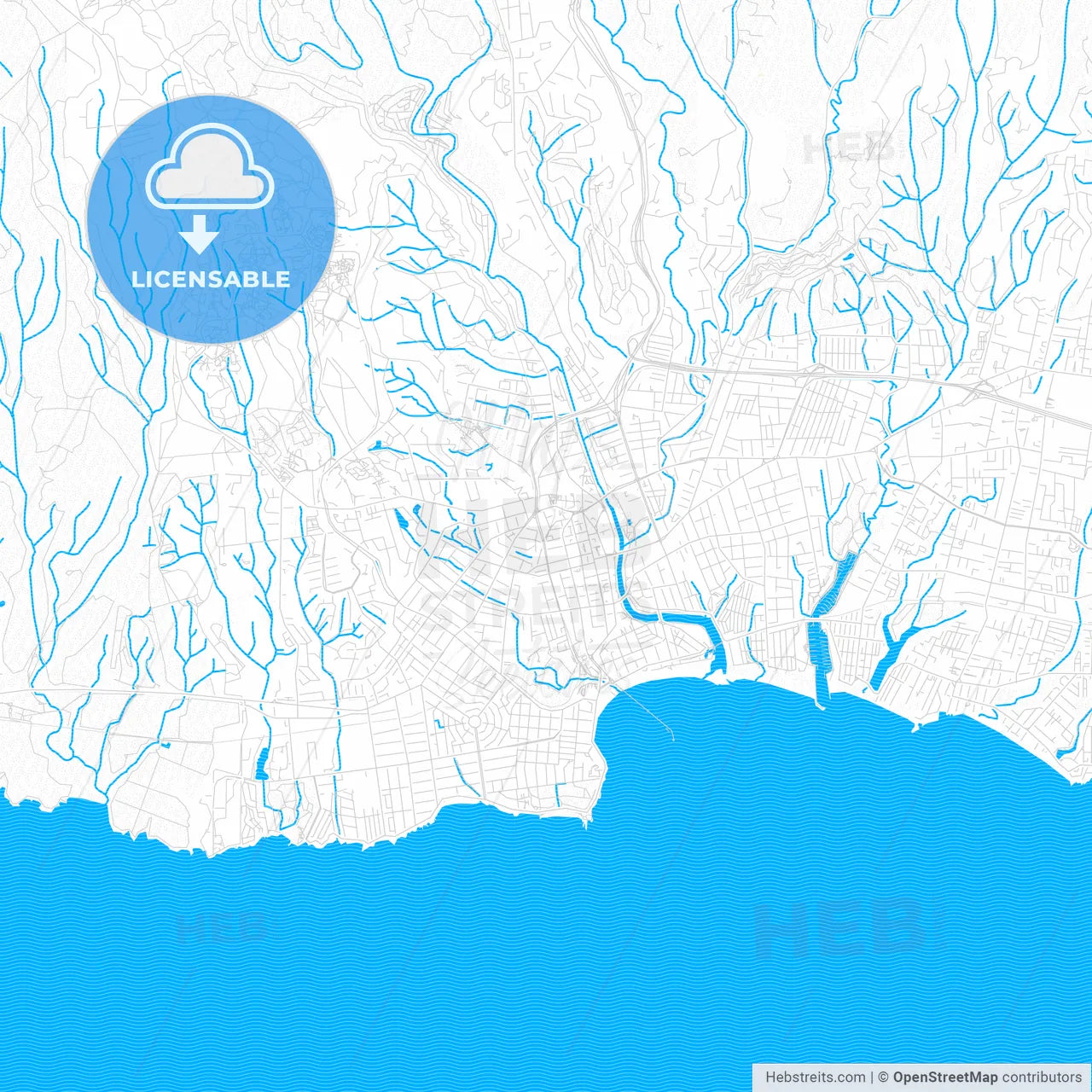 Santa Cruz, California, United States, PDF vector map with water in focus