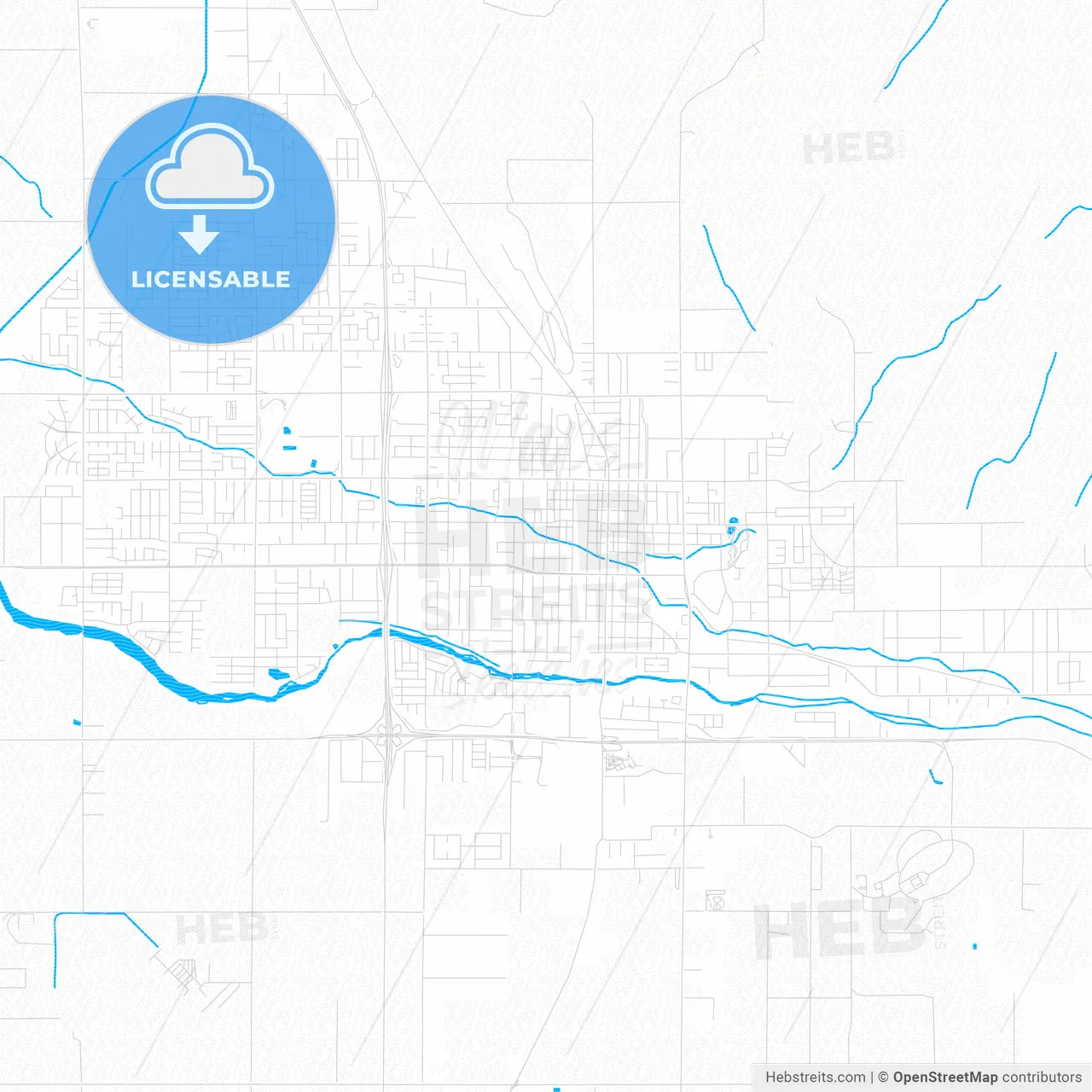 Porterville, California, United States, PDF vector map with water in focus