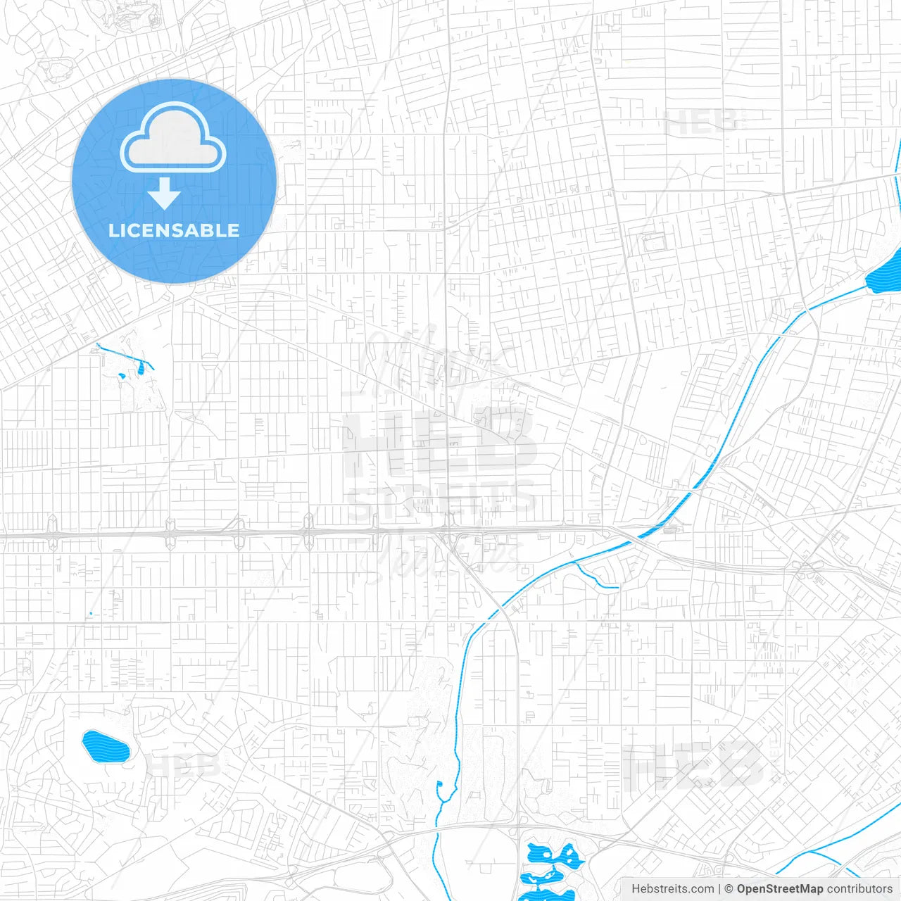 Rosemead, California, United States, PDF vector map with water in focus