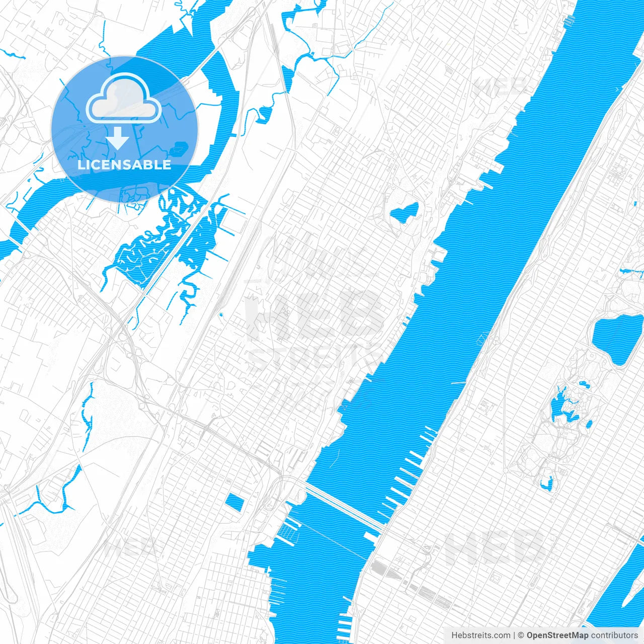 West New York, New Jersey, United States, PDF vector map with water in focus