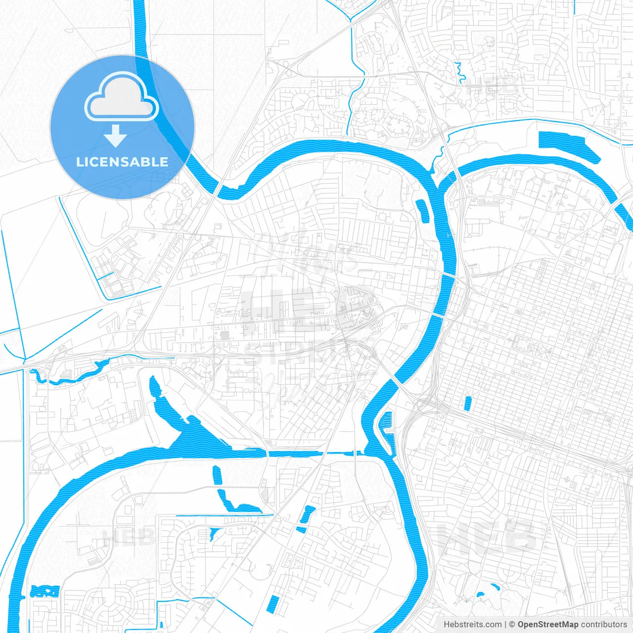 West Sacramento, California, United States, PDF vector map with water in focus