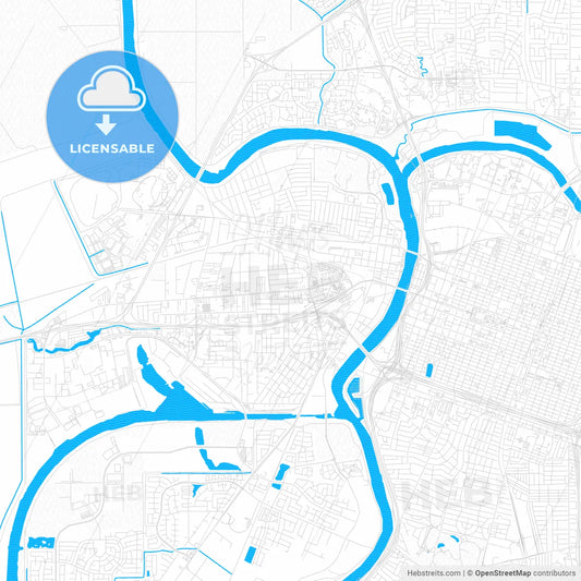 West Sacramento, California, United States, PDF vector map with water in focus