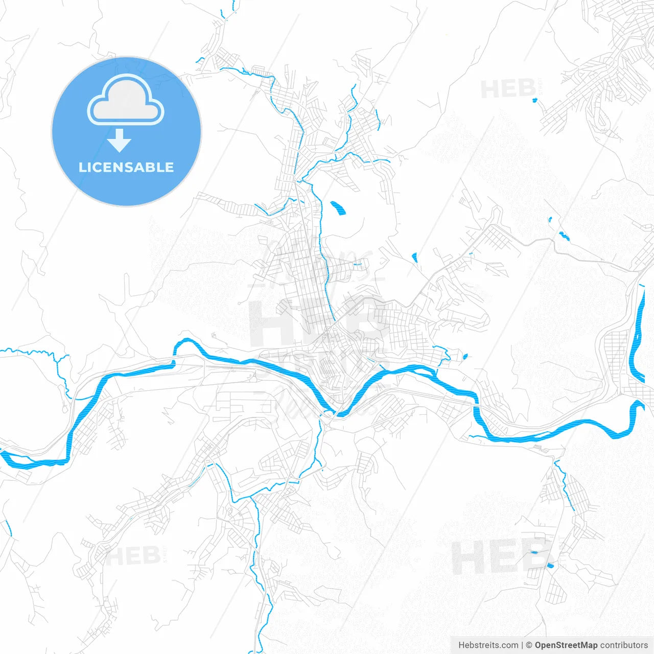 Coronel Fabriciano, Brazil PDF vector map with water in focus