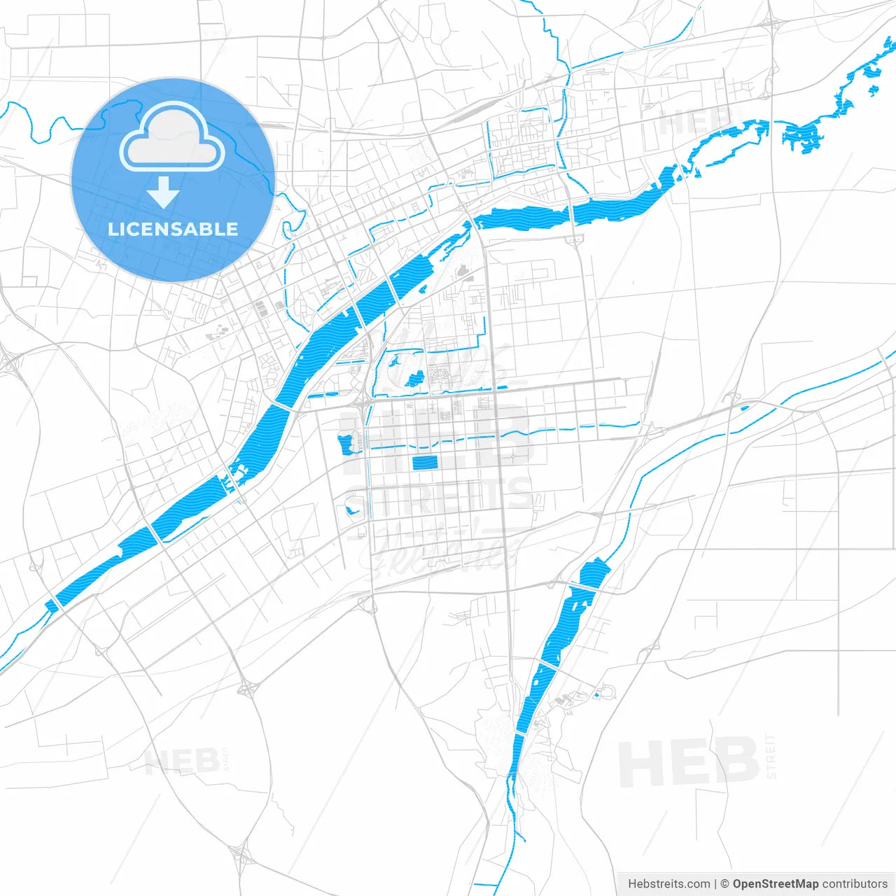 Luoyang, China PDF vector map with water in focus