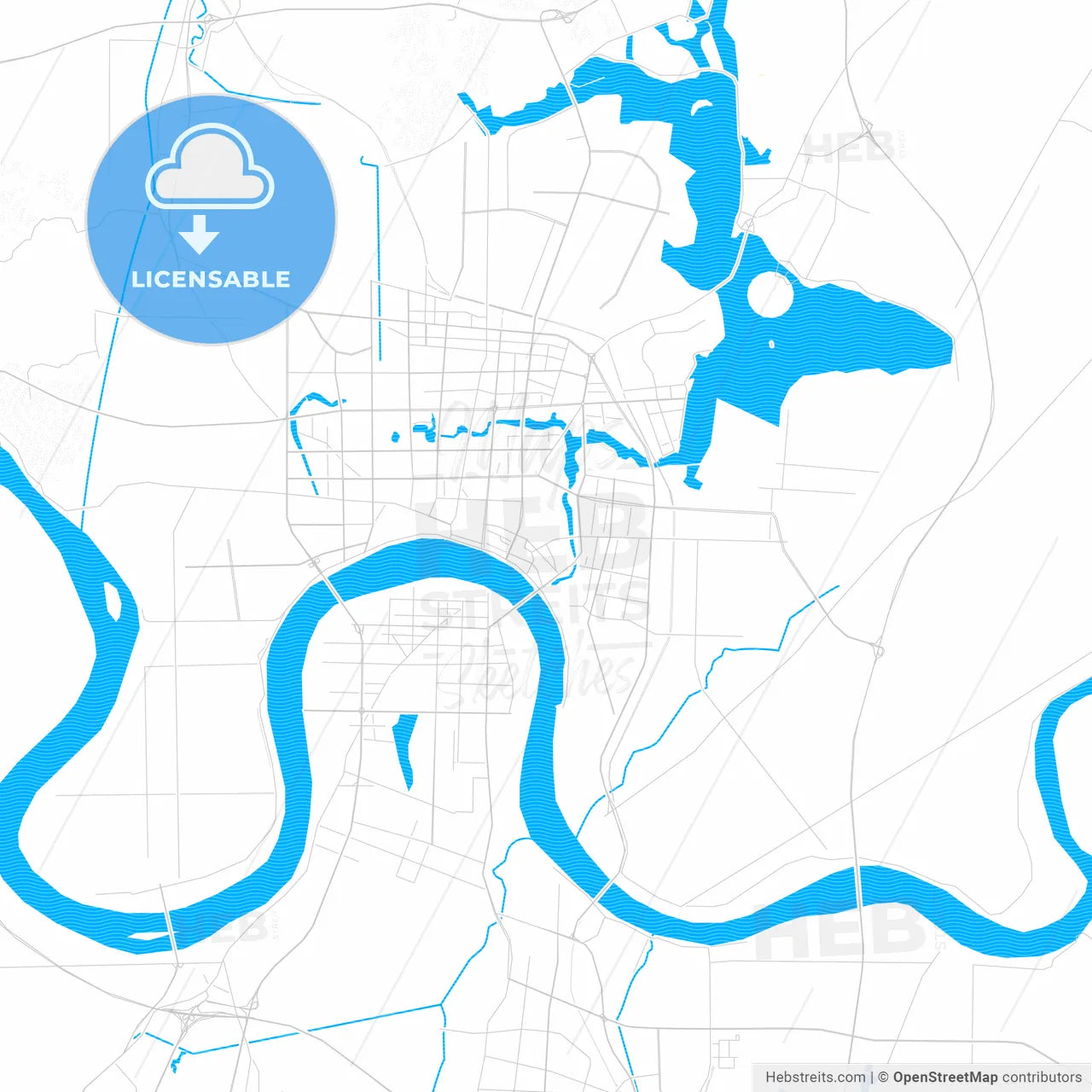 Changde, China PDF vector map with water in focus