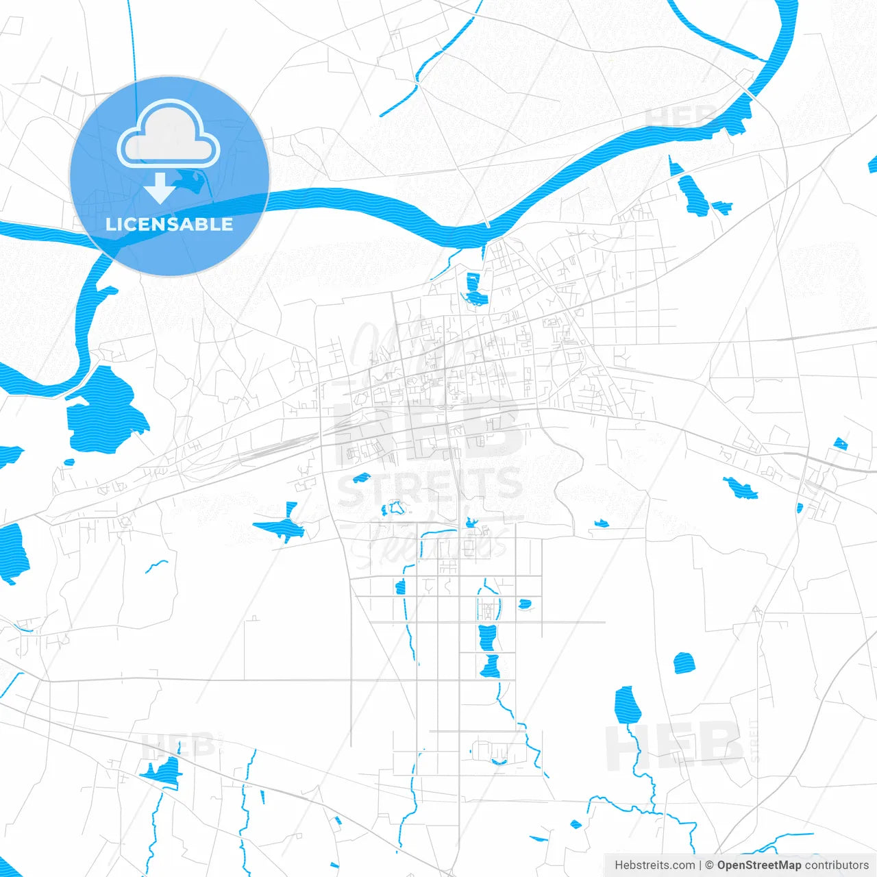 Huainan, China PDF vector map with water in focus